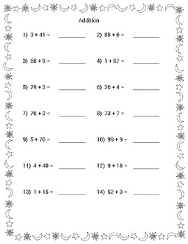 Common Core 2.NBT.A.1 Adding 2-digit numbers in columns with Sums up to 99