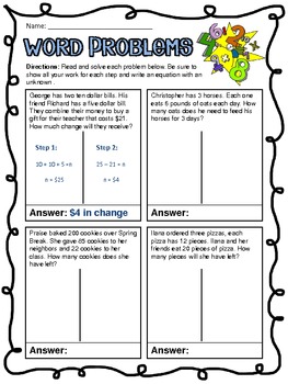 2 step word problems common core sheets