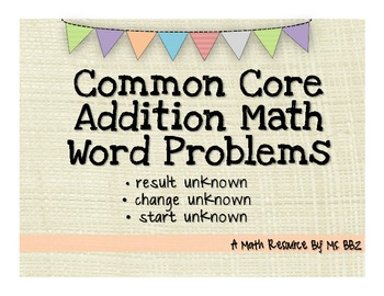 Preview of Common Core 2.OA.A.1 Algebra Word Problems {Add: Result, Change & Start Unknown}