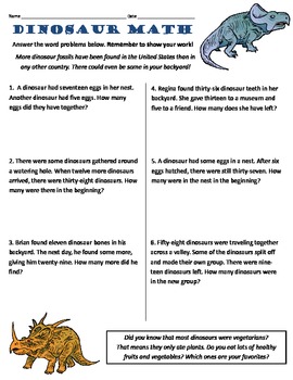 Preview of Common Core 2nd Grade Math Word Problems -- Dinosaur Themed