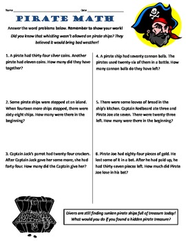 Common Core 2Nd Grade Math Word Problems -- Pirate Themed By Math Mastery