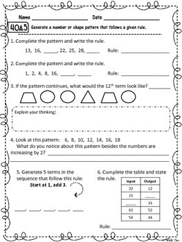 Common Core 4.OA.5 Pattern Assessment & Rubrics by ...