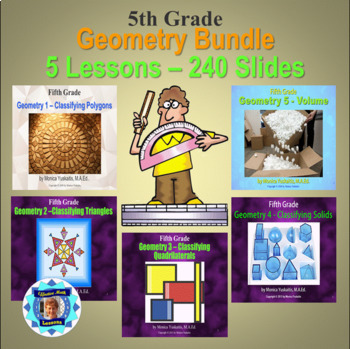 Preview of 5th Grade Geometry Bundle - 5 Powerpoint Lessons - 257 Slides