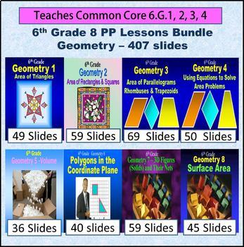 Preview of 6th Grade Geometry Bundle - 8 Powerpoint Lessons - 451 Slides