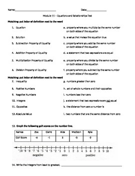 Preview of Common Core 6th Grade Math Equations and Inequalities Test