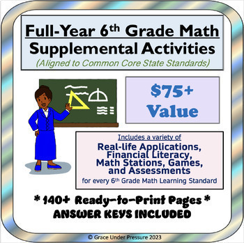 Preview of Common Core 6th Grade Math Full-Year Printable Real-Life Math Tasks and Games