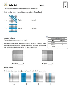 common core 6th grade math quiz pack percents by mathematic fanatic