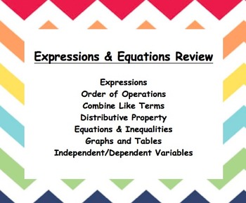 Preview of Common Core – 6th grade – Expressions and Equations Review Booklet