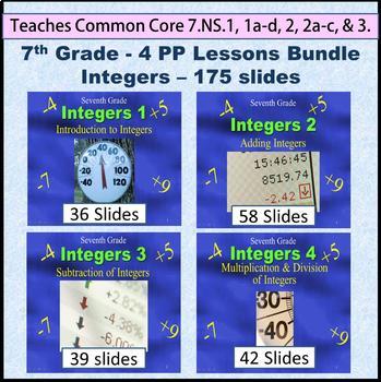 Preview of 7th Grade Integers Bundle - 4 Powerpoint Lessons - 175 Slides