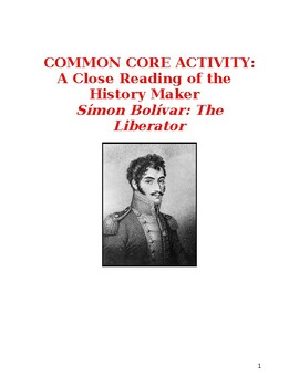 Preview of Common Core Activity / History / Simon Bolivar
