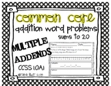 Common Core Addition Word Problems Sums to 20 Multiple Add
