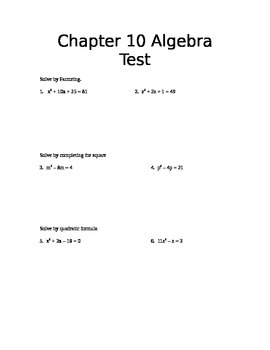Preview of Common Core Algebra I Quadratic Function Assessment