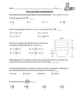 Preview of Common Core Algebra I Standardized Test Review Worksheet #1