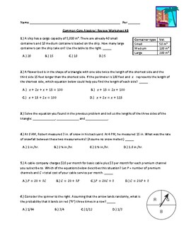Preview of Common Core Algebra I Standardized Test Review Worksheet #3