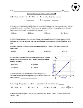 Preview of Common Core Algebra I Standardized Test Review Worksheet #4