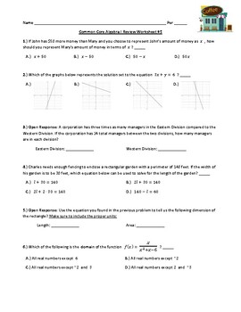 Preview of Common Core Algebra I Standardized Test Review Worksheet #5