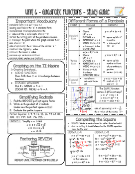 Preview of Common Core Algebra Study Guide: Quadratic Functions - NYS Regents