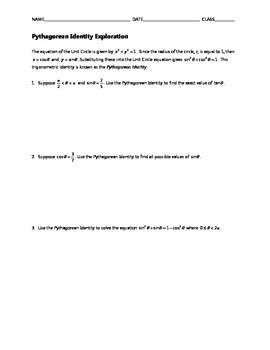 Preview of Common Core Algebra Task - Pythagorean Identity Exploration