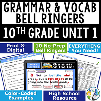 Preview of Grammar Vocabulary Usage Mechanics Sentence Structure Bell Ringer  10th Grade #1