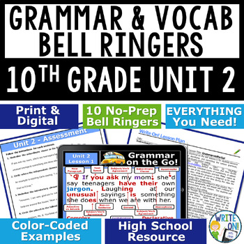 Preview of Grammar Vocabulary Usage Mechanics Sentence Structure Bell Ringer  10th Grade #2