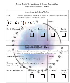 Preview of Common Core Aligned 5th Grade Math Standard Check-Student Version