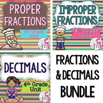 Preview of Fractions and Decimals LESSONS Bundle - 4th Grade