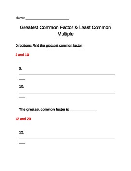 Common Core Aligned Greatest Common Factor and Least Common Multiple ...