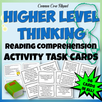 Preview of Higher Level Thinking Reading Comprehension Task Cards w/ Student Desk Reminders