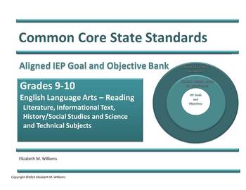 Preview of Common Core Aligned IEP Goal and Objective Bank High School Grades 9 - 12