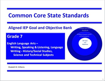 Preview of Common Core Aligned IEP Goal and Objective Bank Middle Grades 6-8