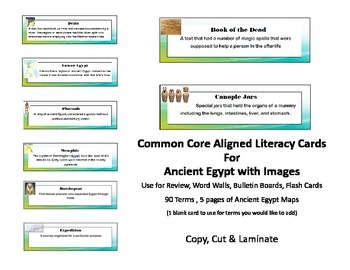 Preview of Ancient Egypt Common Core Aligned Literacy Cards with Images