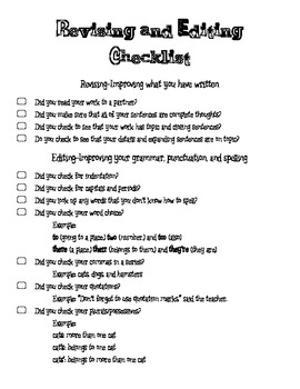 Preview of Revising and Editing Checklist