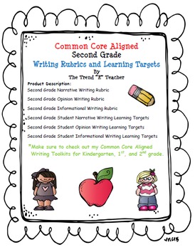 Preview of Common Core Aligned Second Grade Writing Rubrics and Learning Target Checklists