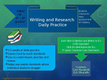 Preview of Common Core Aligned Writing and Research Daily Practice