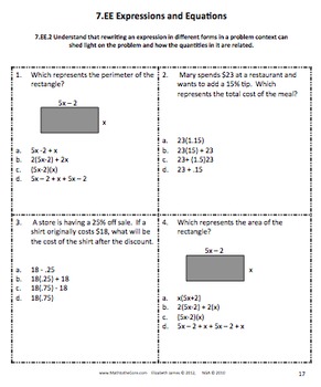 common core assessments math 7th seventh grade expressions