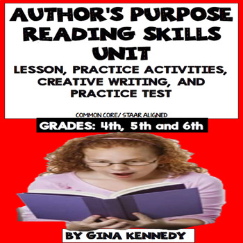 Preview of Author's Purpose Lesson, Reading Activities, Writing Projects and Test