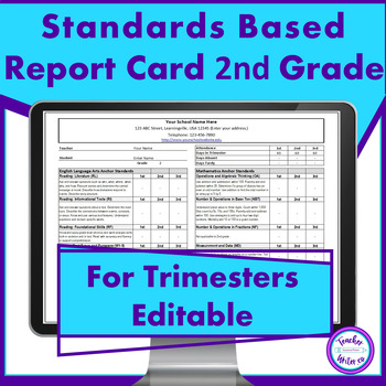 Preview of Standards Based Report Card 2nd Grade for Trimesters Common Core