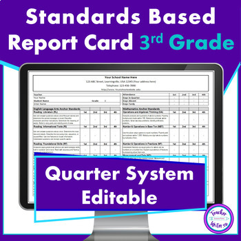 Preview of Standards Based Report Card 3rd Grade Common Core for Quarters