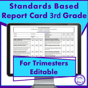 Preview of Standards Based Report Card 3rd Grade for Trimesters Common Core