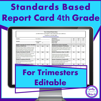 Preview of Standards Based Report Card 4th Grade for Trimesters Common Core