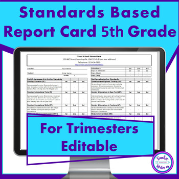 Preview of Standards Based Report Card 5th Grade for Trimesters Common Core