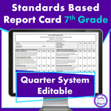 7th Grade Standards Based Report Card Common Core for Quarters