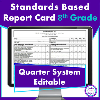 Preview of 8th Grade Standards Based Report Card Common Core for Quarters