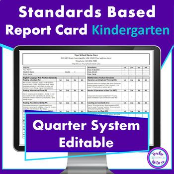 Preview of Kindergarten Standards Based Report Card Common Core for Quarters