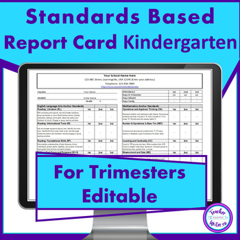 Preview of Standards Based Report Card Kindergarten for Trimesters Common Core