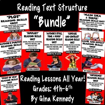 Preview of Reading Skill Lessons All Year! Practice Tests, Passages BUNDLE! PDF or Digital!