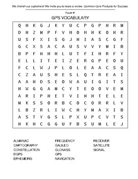 Preview of Common Core CCRA.L.4 GPS Global Positioning System Word Search and Cryptograms