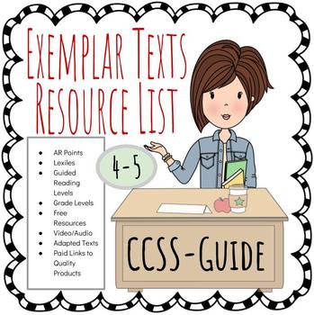 Preview of Common Core CCSS ELA Exemplar Texts Resource List Grades 4-5