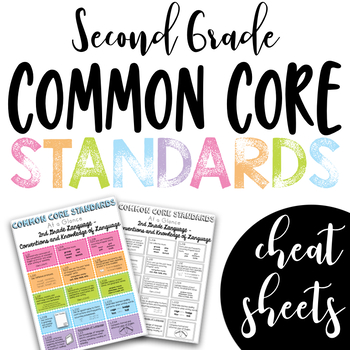 Preview of Second Grade Common Core Standards Cheat Sheets