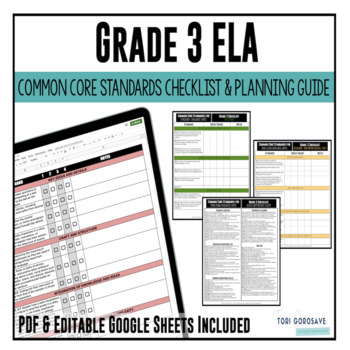 Preview of Grade 3 ELA Common Core Checklist | DIGITAL